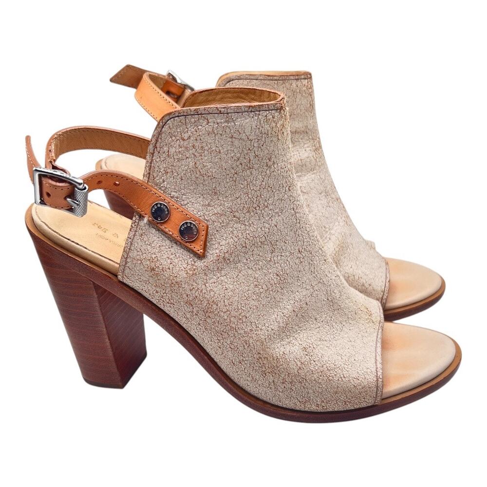 Rag & Bone Wyatt Leather Slingback  Chunky Heel Open Toe Sandals Size 39.5